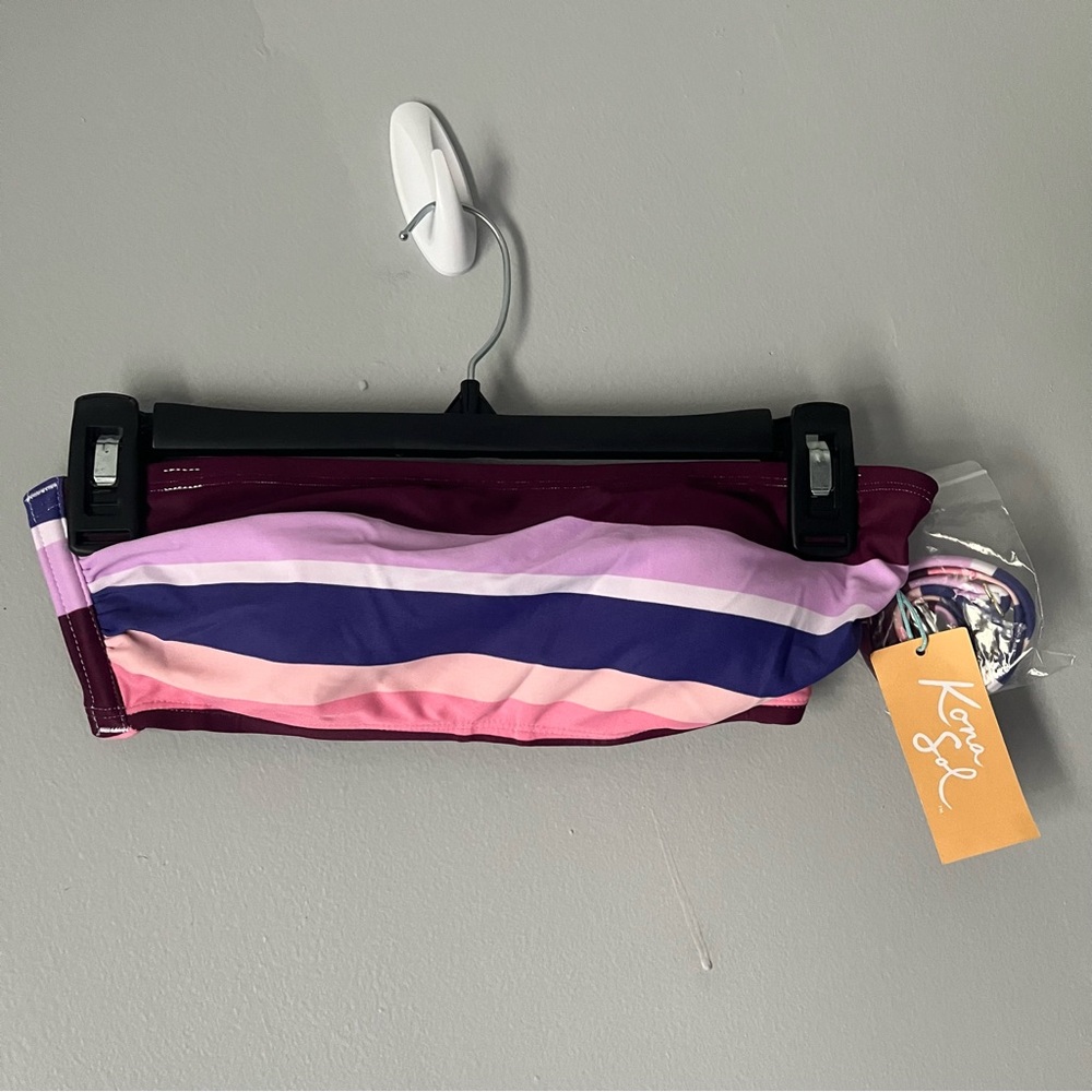 Kona Sol Striped Bandeau Bikini Top with removable straps size small NWT